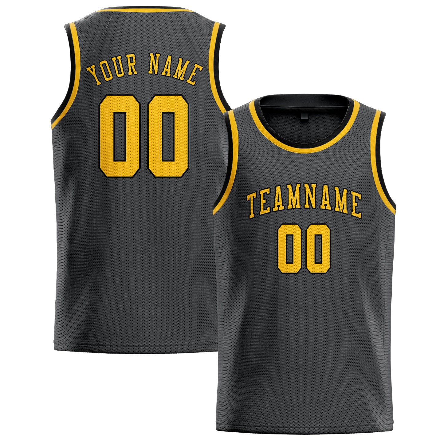 Maillot de basketball personnalisé gris foncé et or