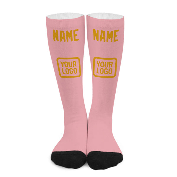 Chaussettes hautes personnalisées rose clair et jaune