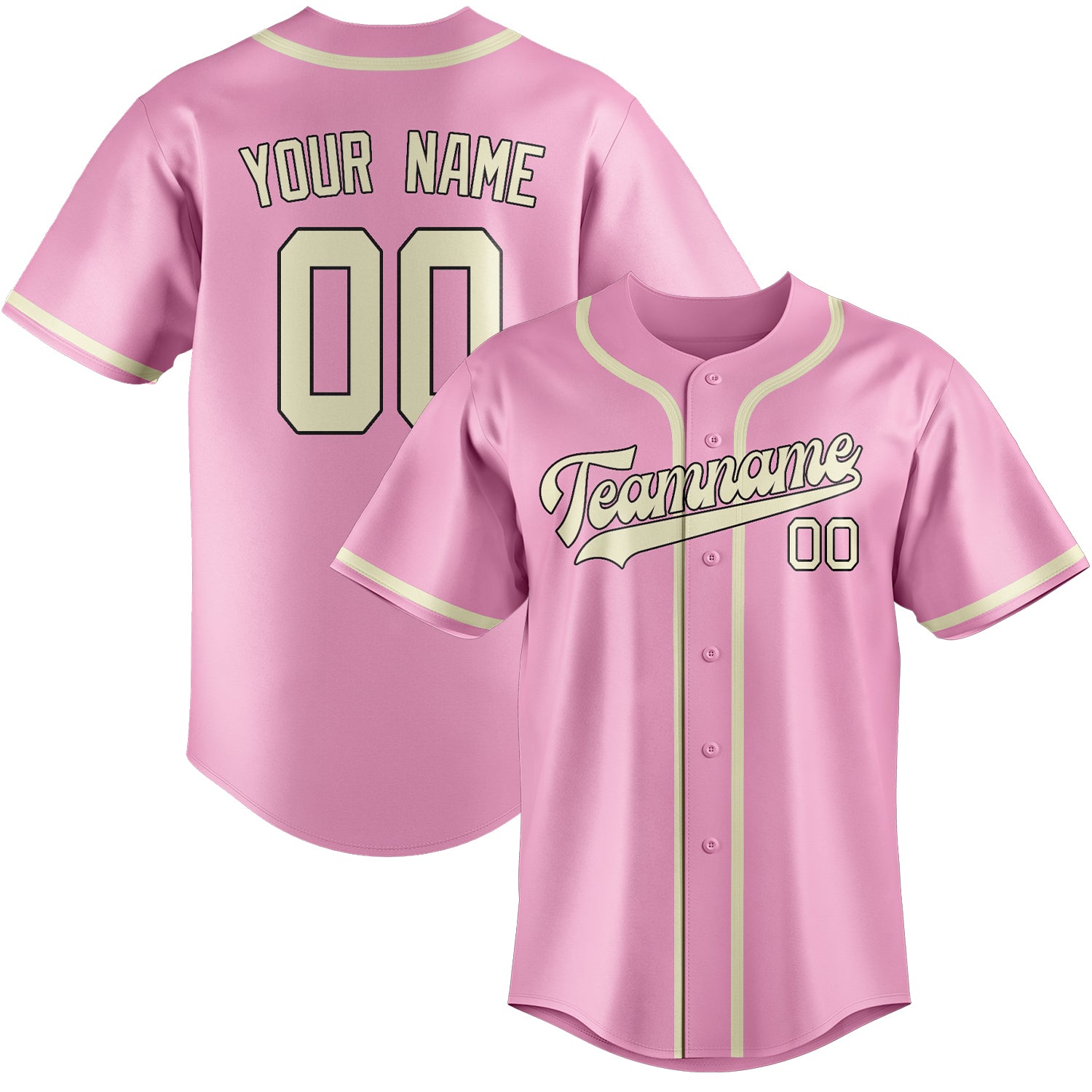 Maillot de baseball personnalisé rose clair et crème