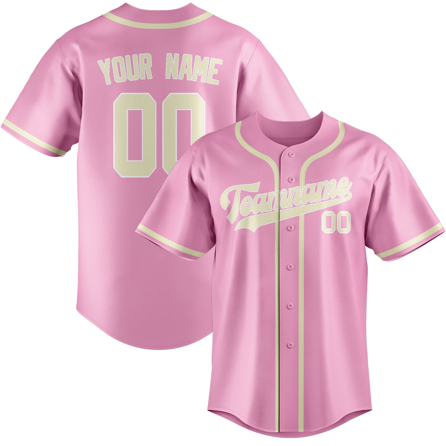Maillot de baseball personnalisé rose clair et crème