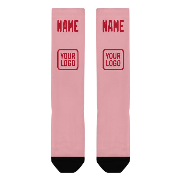 Chaussettes hautes personnalisées rose clair et rouge