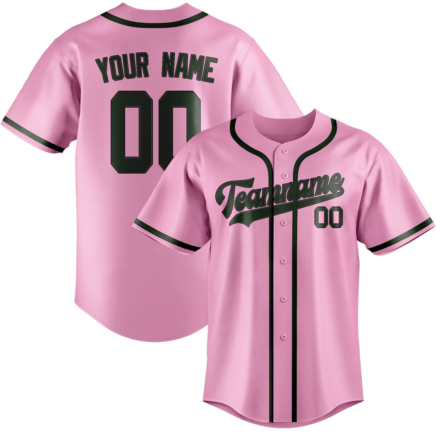 Maillot de baseball personnalisé rose clair et vert foncé