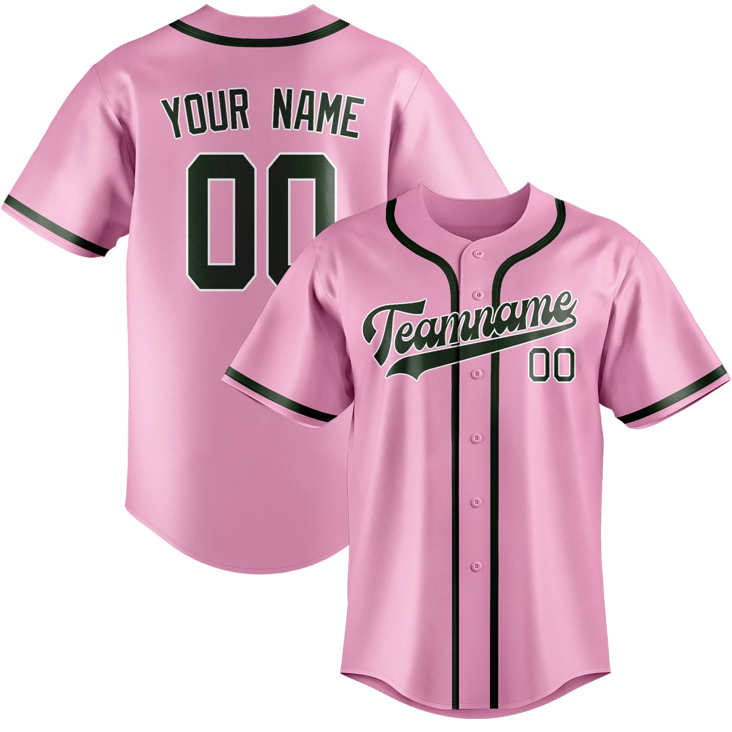 Maillot de baseball personnalisé rose clair et vert foncé
