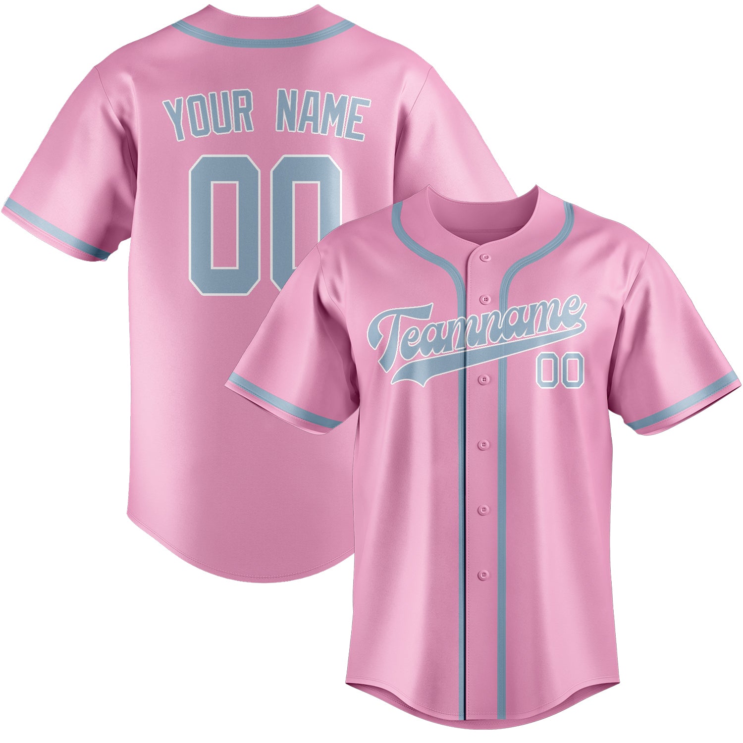Maillot de baseball personnalisé rose clair et bleu clair