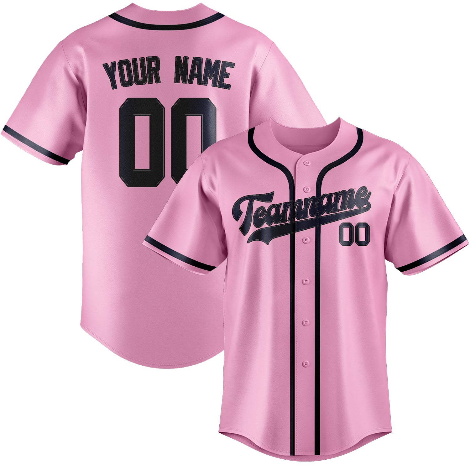 Maillot de baseball personnalisé rose clair et marine