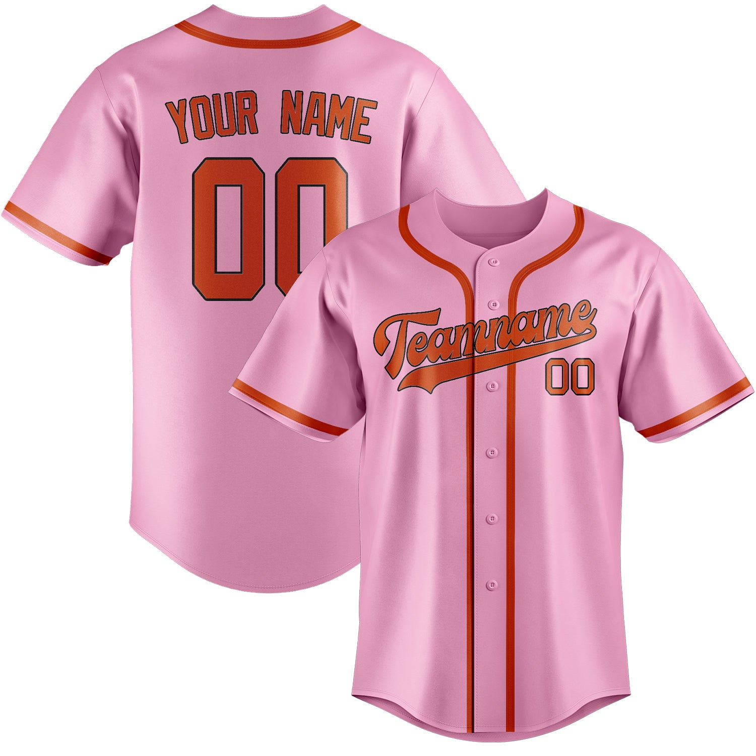 Maillot de baseball personnalisé rose clair, orange et rouge