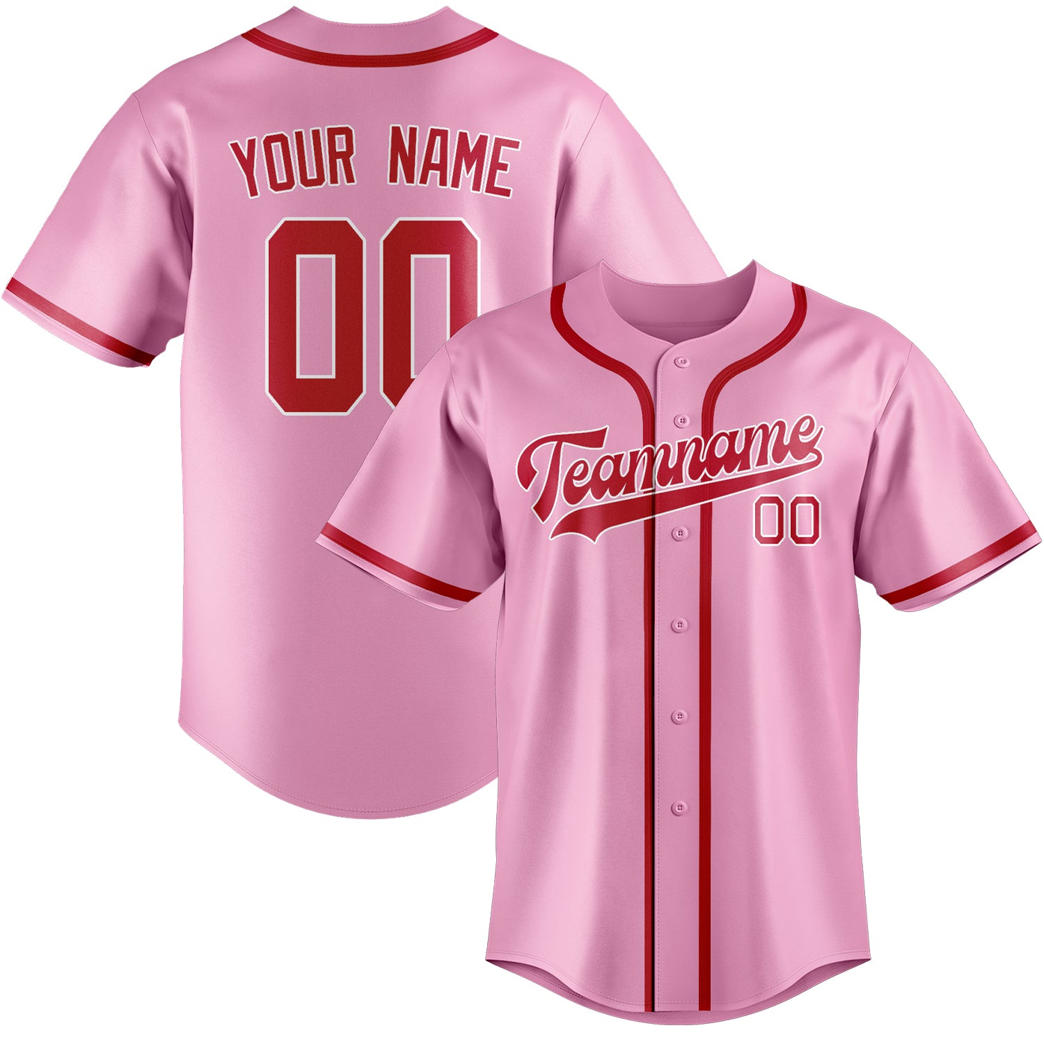 Maillot de baseball personnalisé rose clair et rouge