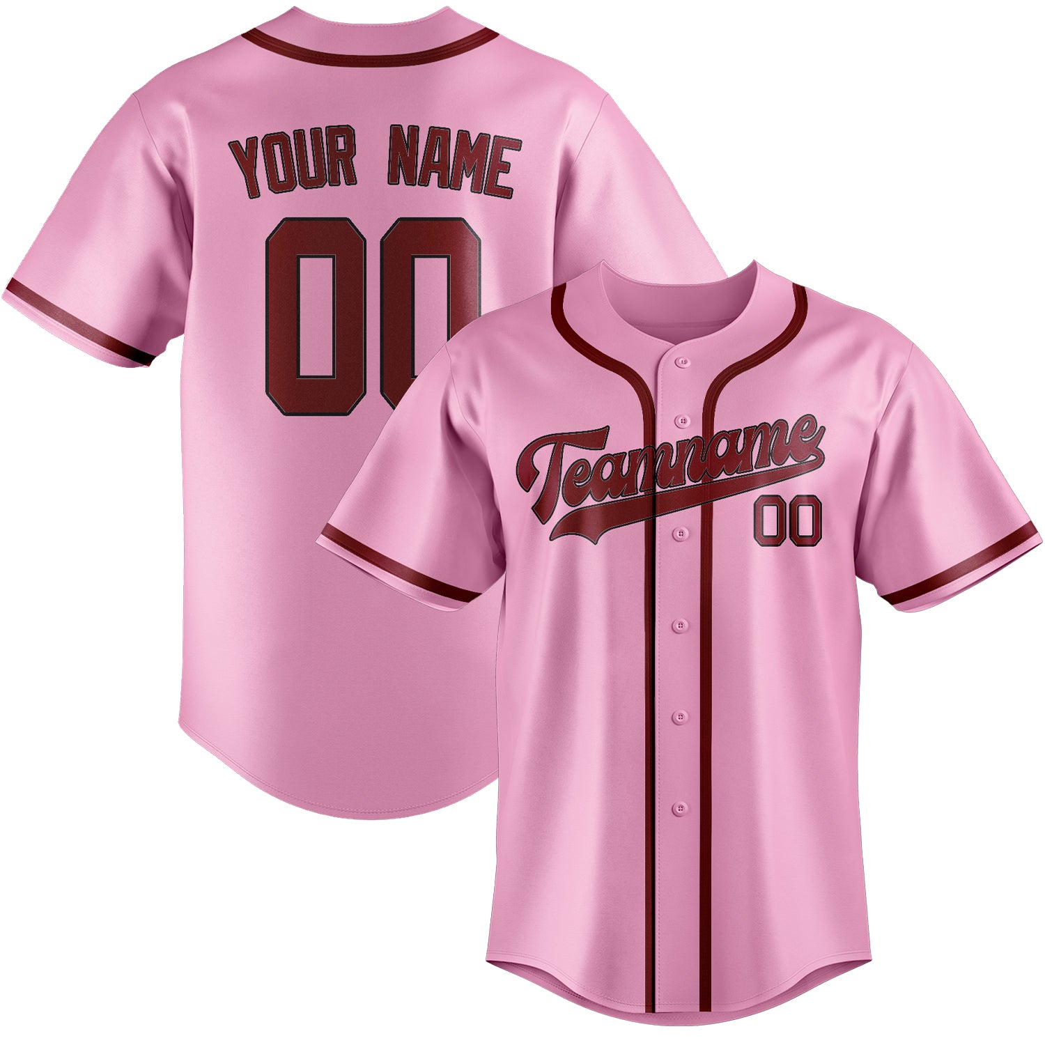 Maillot de baseball personnalisé rose clair et rouge cramoisi
