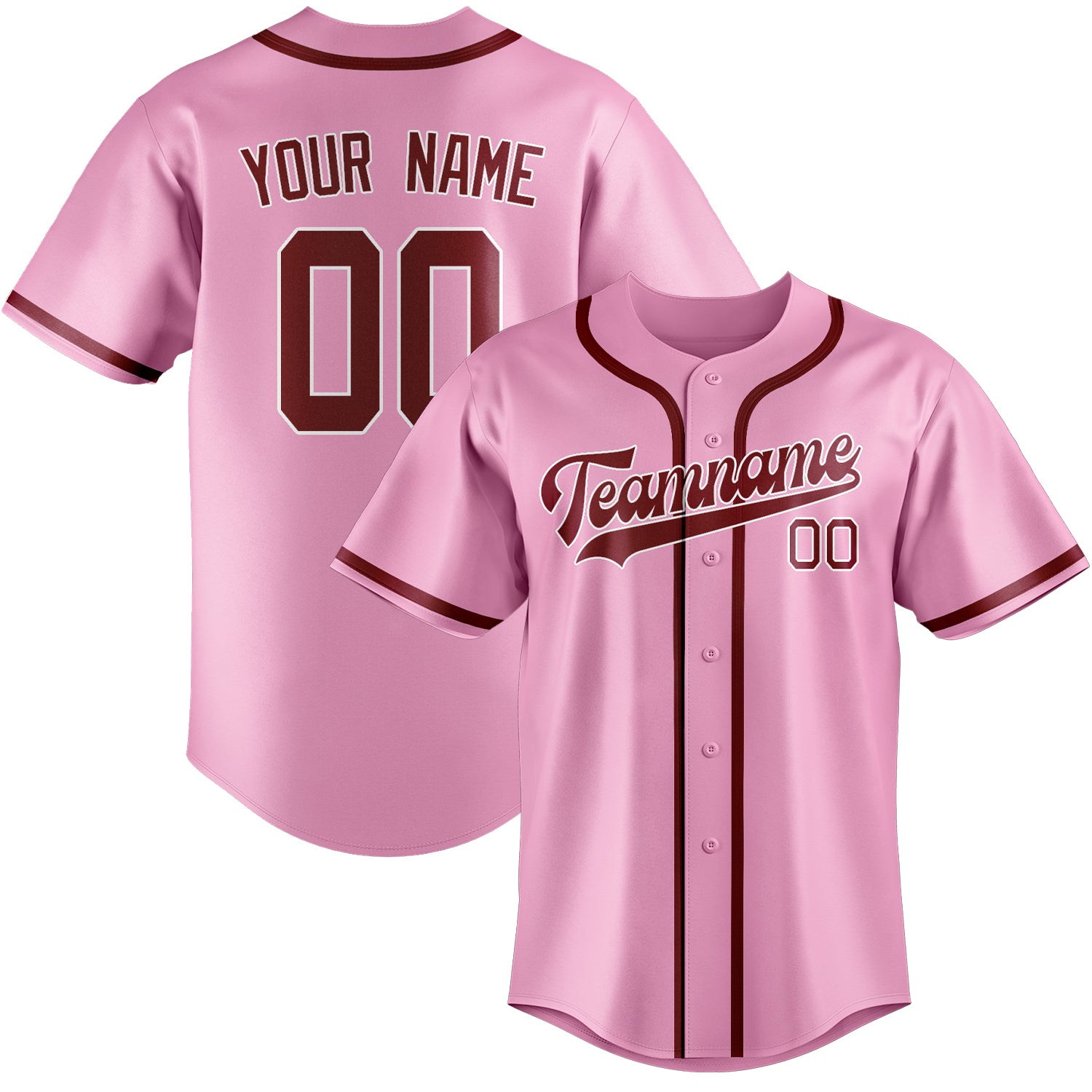 Maillot de baseball personnalisé rose clair et rouge cramoisi