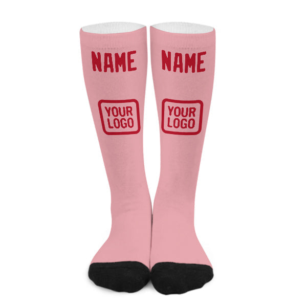 Chaussettes hautes personnalisées rose clair et rouge
