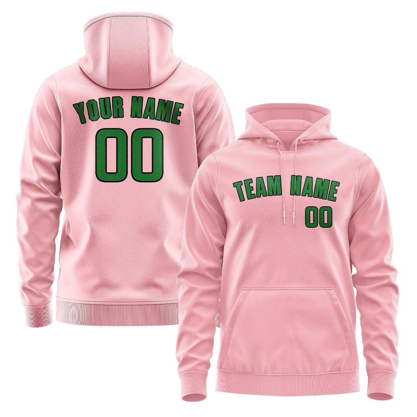 Sweat à capuche personnalisé rose clair et vert émeraude 