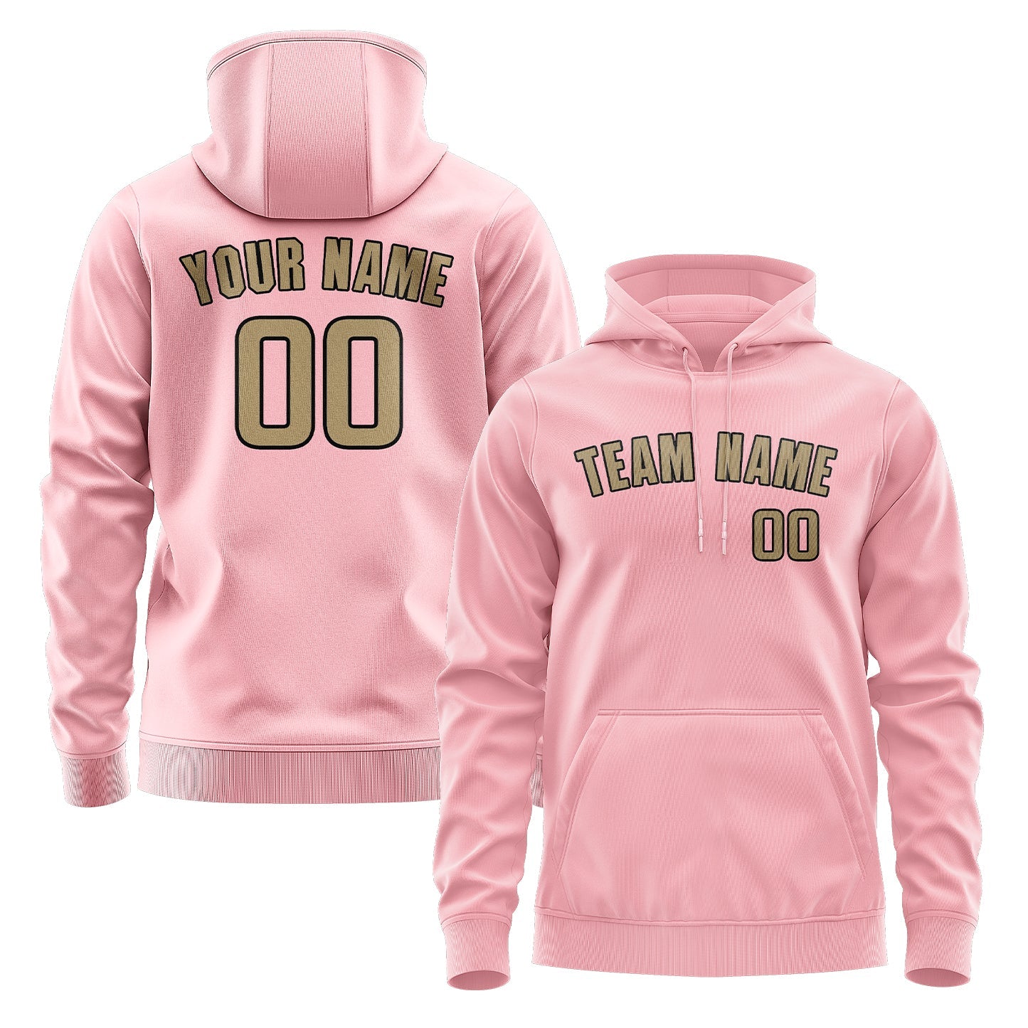 Sweat à capuche rose clair et kaki clair personnalisé 