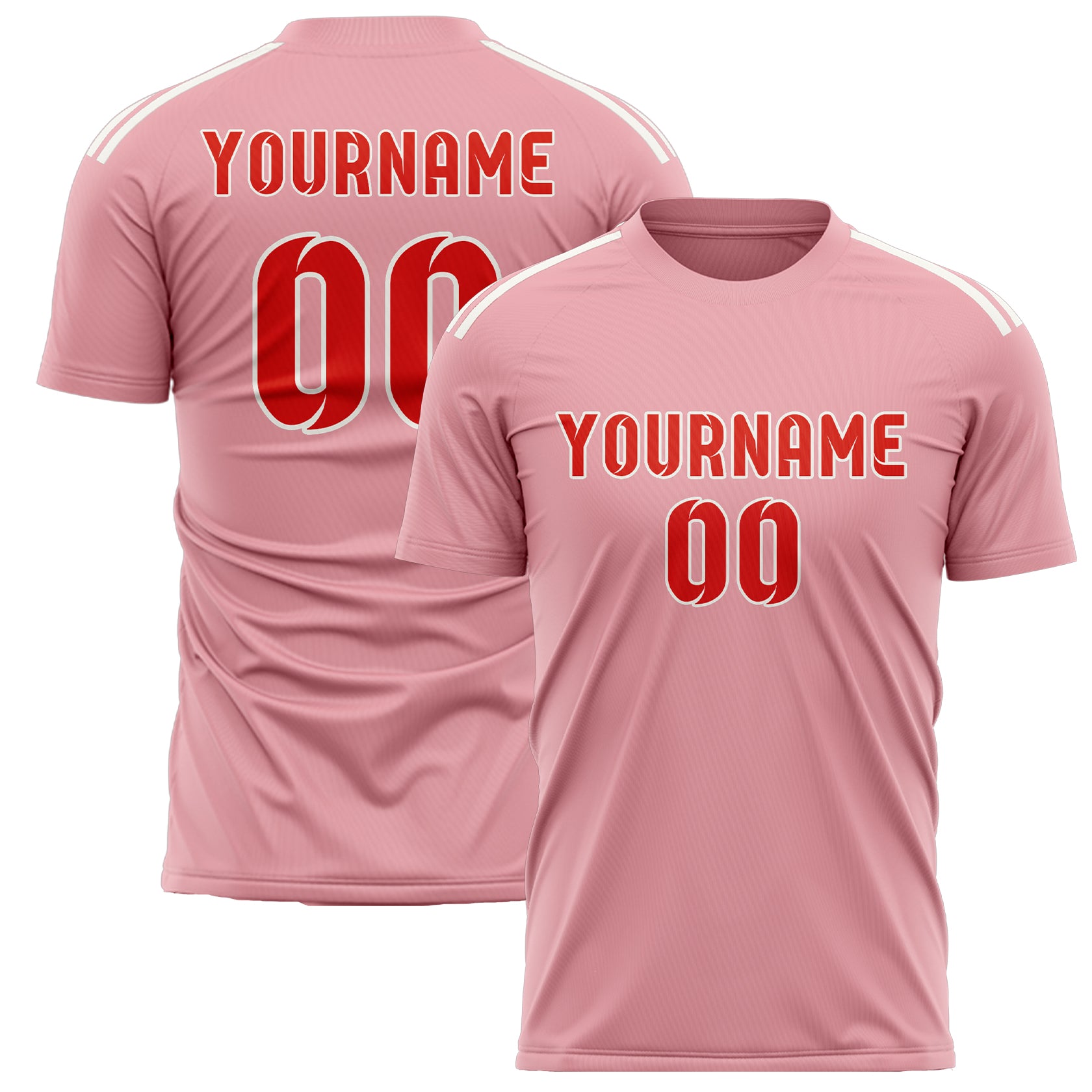Maillot de football personnalisé rose clair, orange et rouge