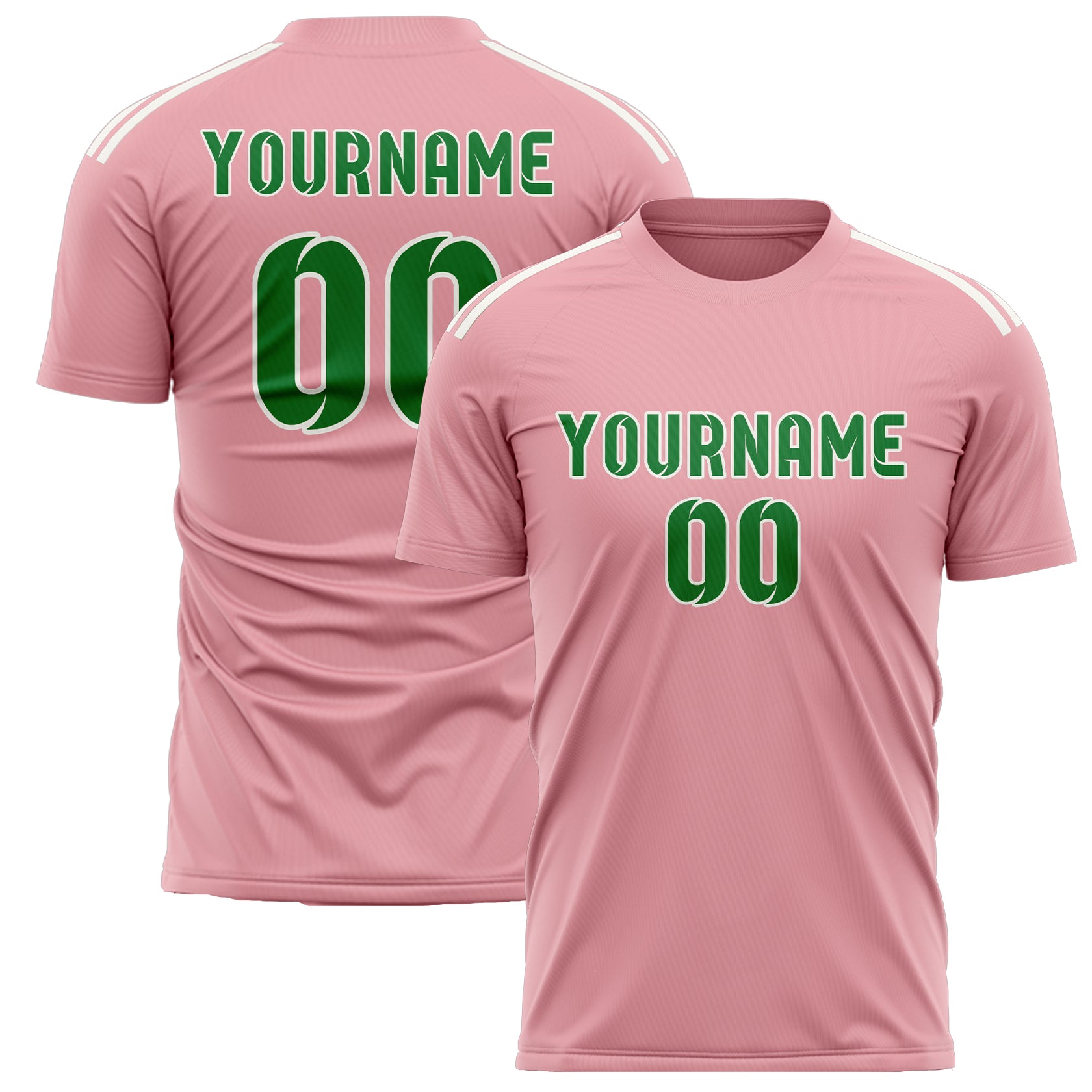 Maillot de football personnalisé rose clair et vert émeraude