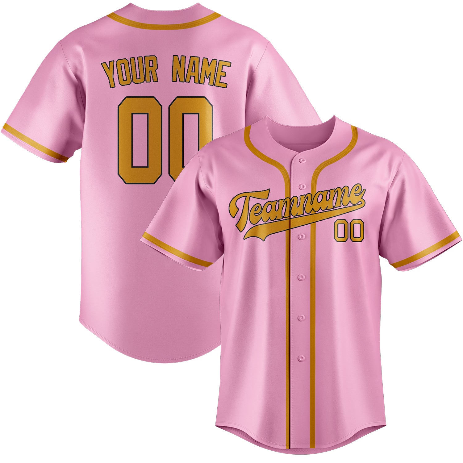 Maillot de baseball personnalisé rose clair et jaune