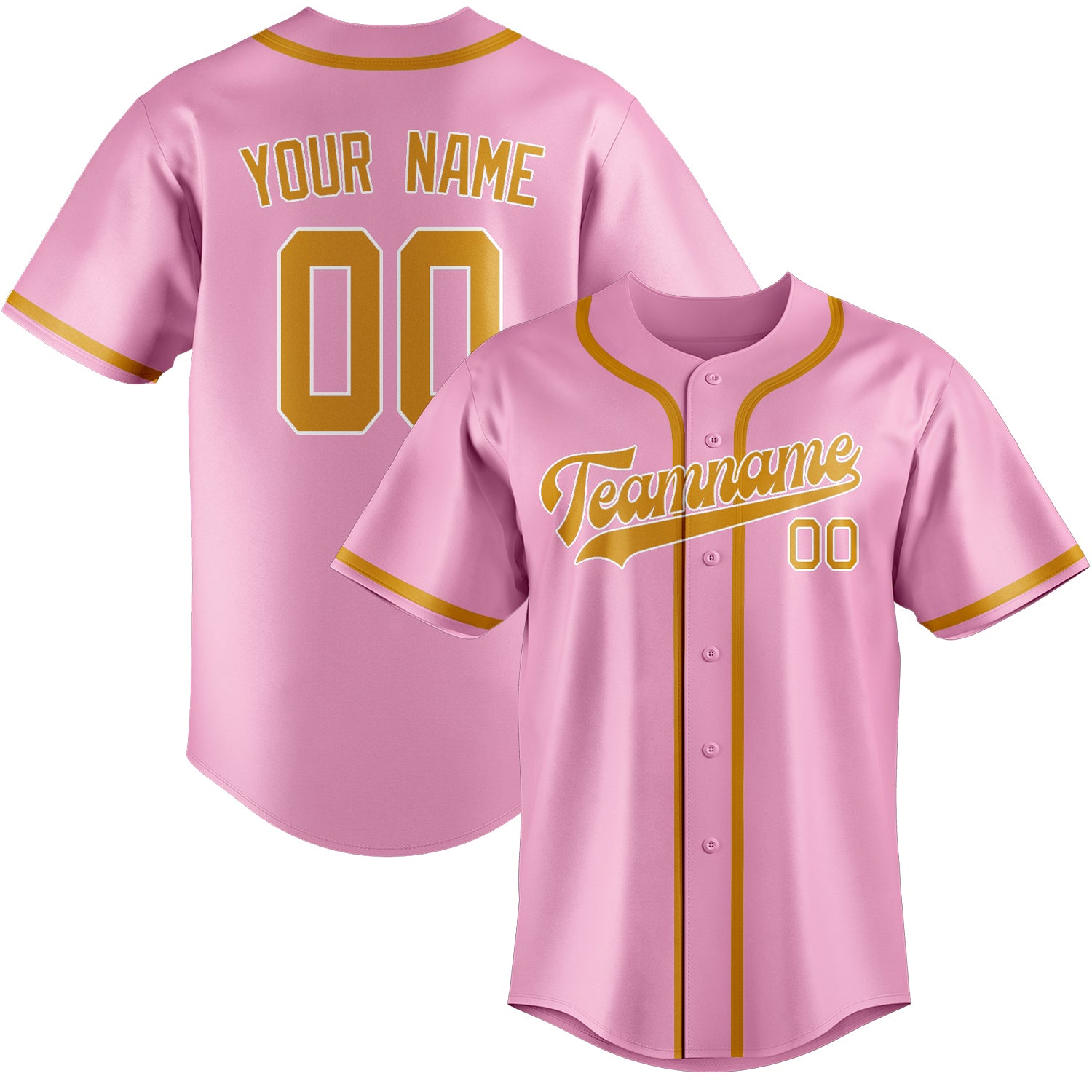 Maillot de baseball personnalisé rose clair et jaune