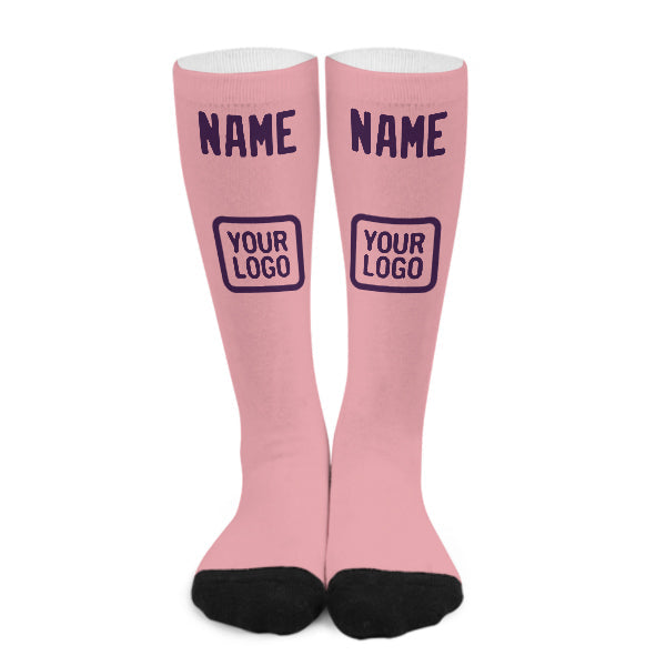 Chaussettes hautes personnalisées rose clair et violettes