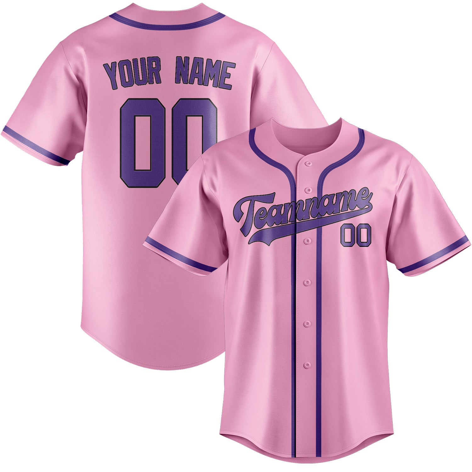 Maillot de baseball personnalisé rose clair et violet clair