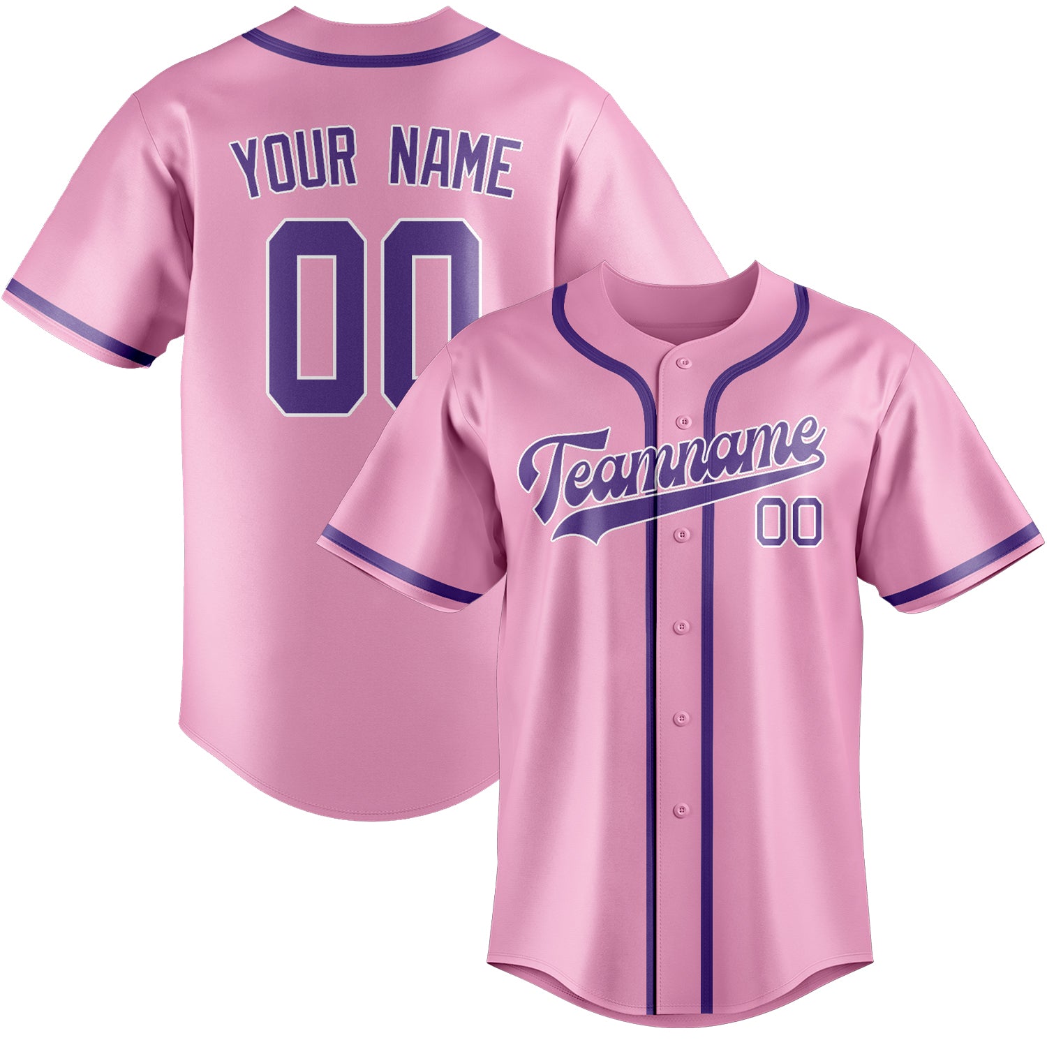 Maillot de baseball personnalisé rose clair et violet clair