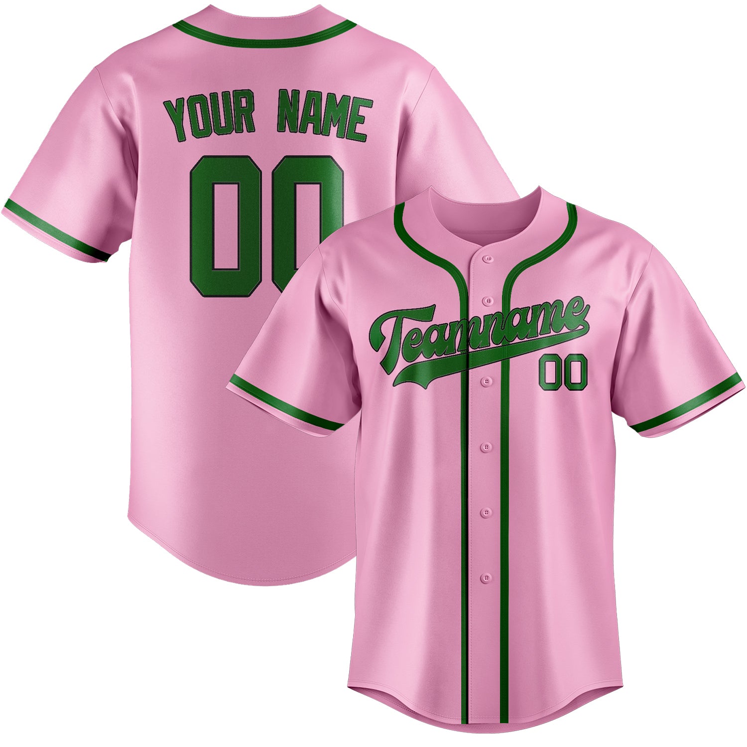 Maillot de baseball personnalisé rose clair et vert émeraude