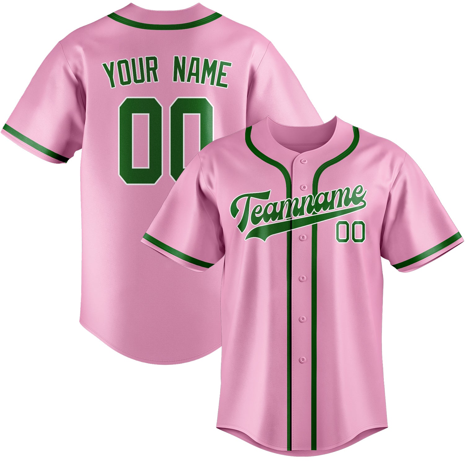 Maillot de baseball personnalisé rose clair et vert émeraude