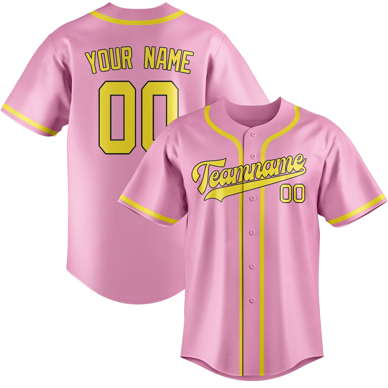 Maillot de baseball personnalisé rose clair et jaune clair