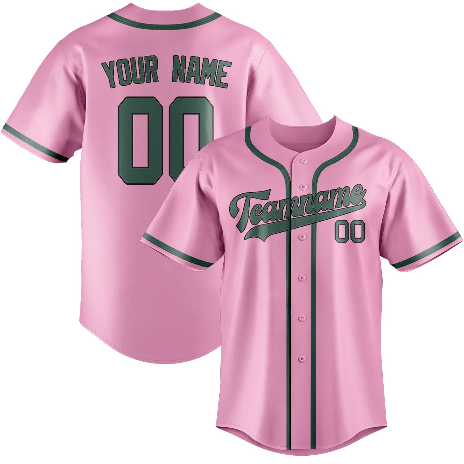 Maillot de baseball personnalisé rose clair, bleu et vert
