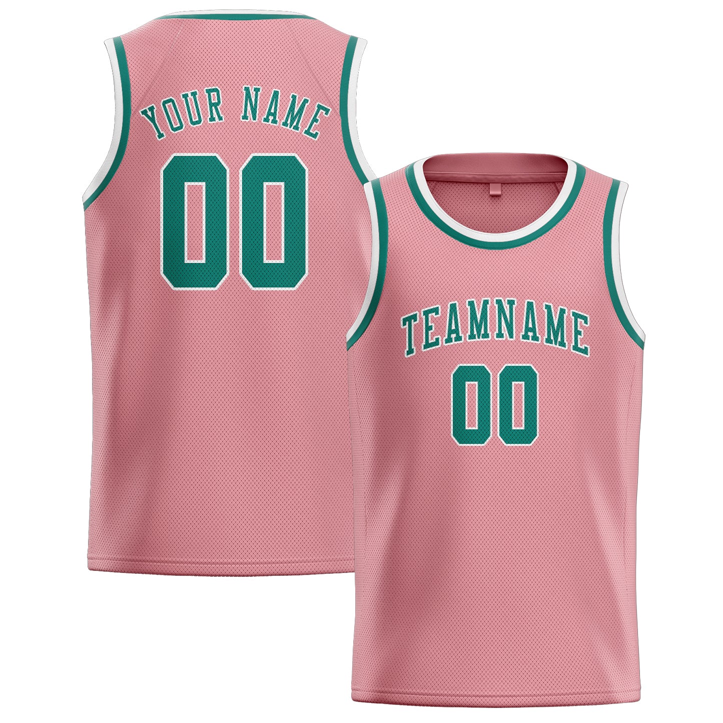 Maillot de basketball personnalisé rose clair, bleu et vert