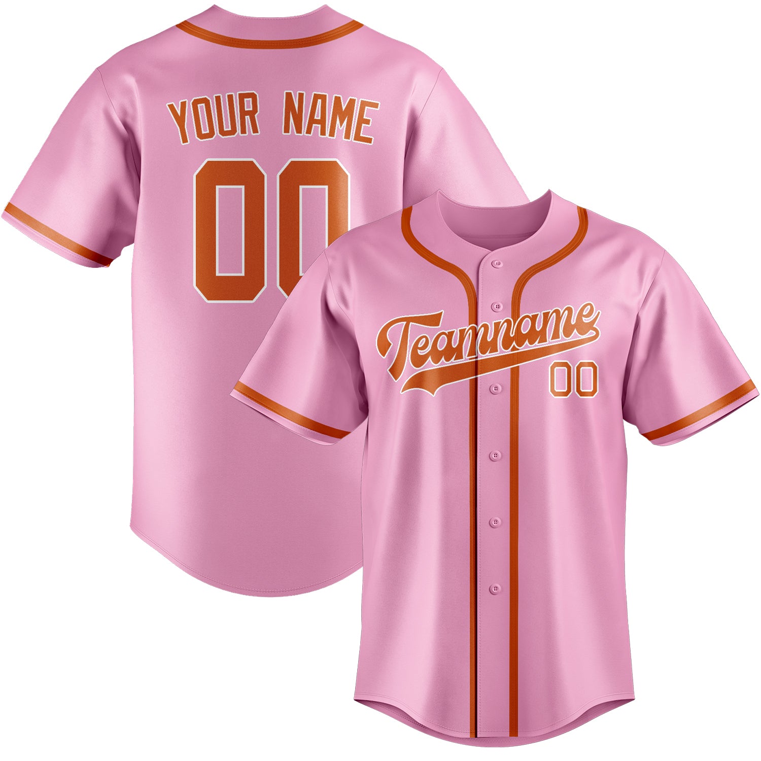 Maillot de baseball personnalisé rose clair et orange
