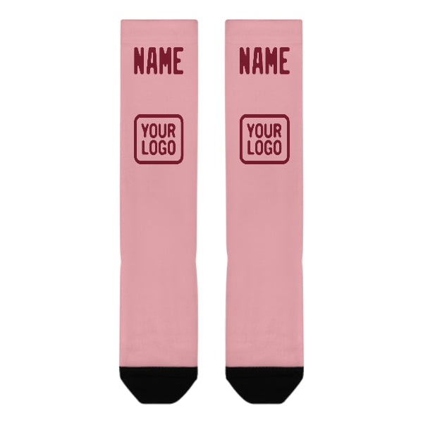 Chaussettes hautes personnalisées rose clair et rouge carmin