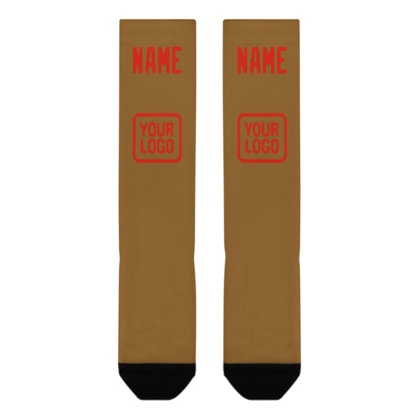 Chaussettes hautes personnalisées kaki, orange et rouge