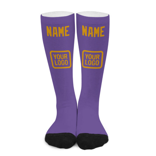 Chaussettes hautes personnalisées violet clair et jaune