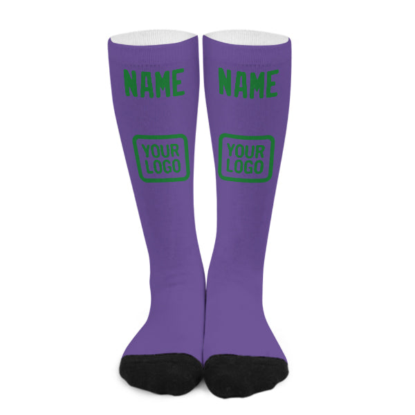 Chaussettes hautes personnalisées violet clair et vert émeraude