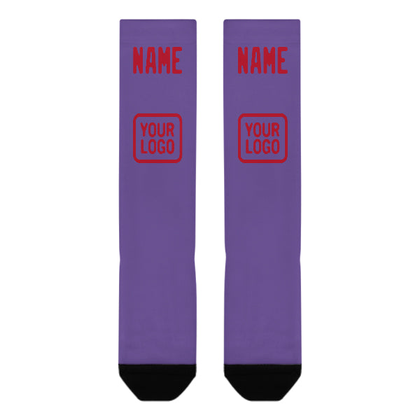 Chaussettes hautes personnalisées violet clair et rouge