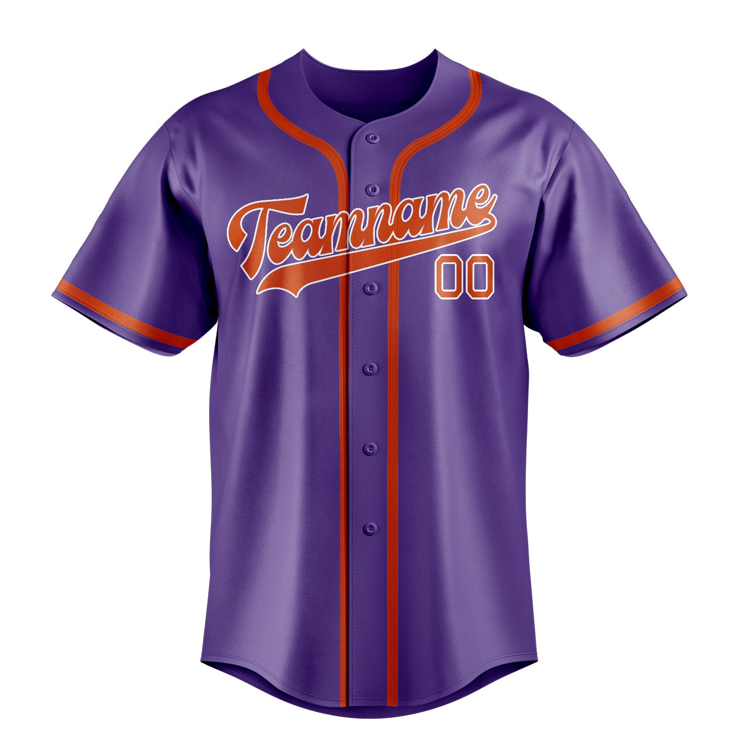 Maillot de baseball personnalisé violet clair, orange et rouge