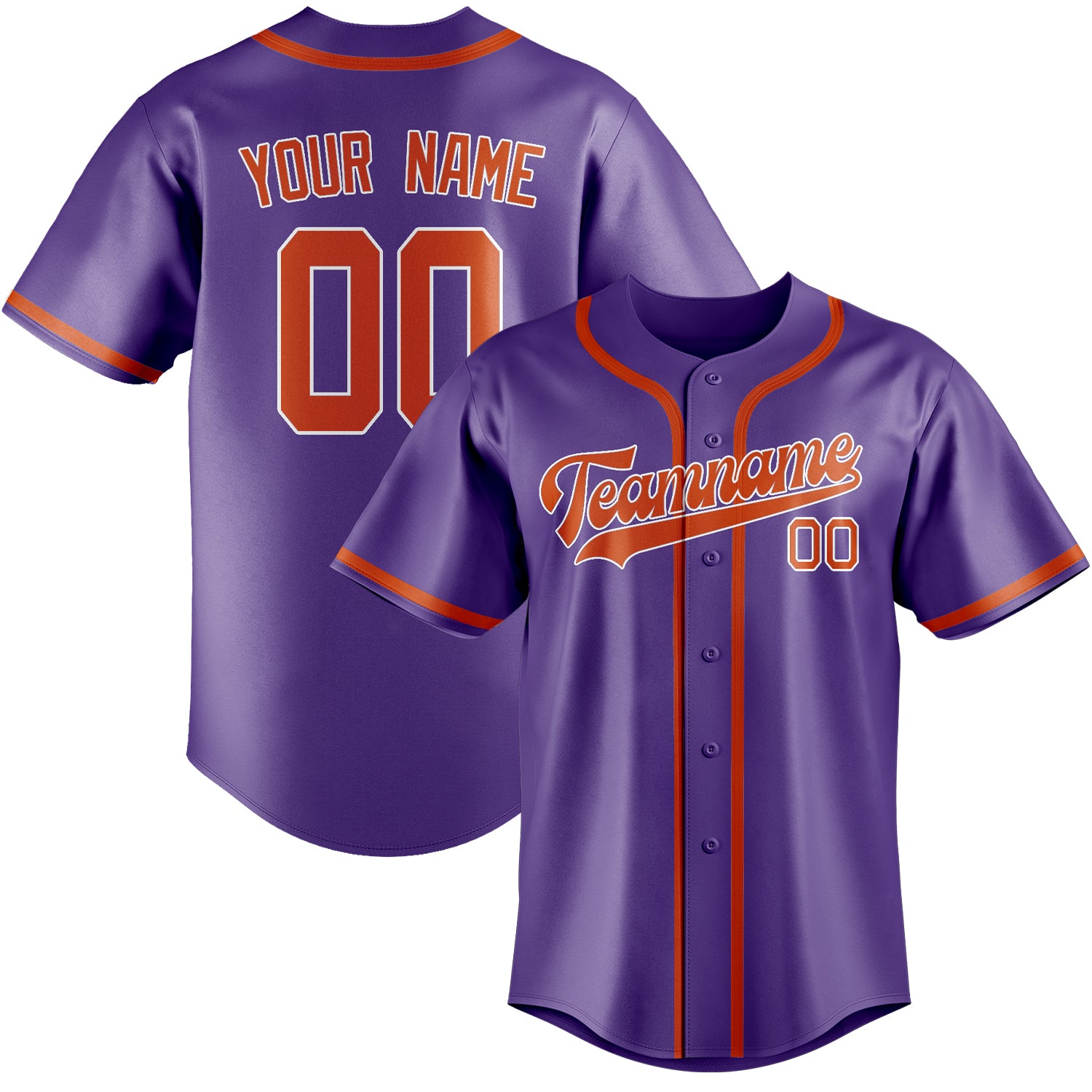Maillot de baseball personnalisé violet clair, orange et rouge