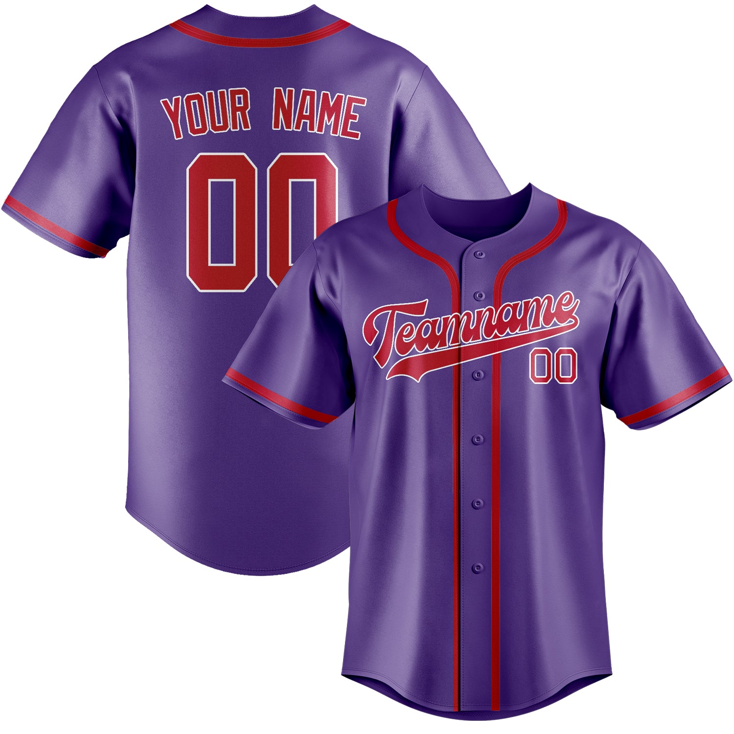 Maillot de baseball personnalisé violet clair et rouge