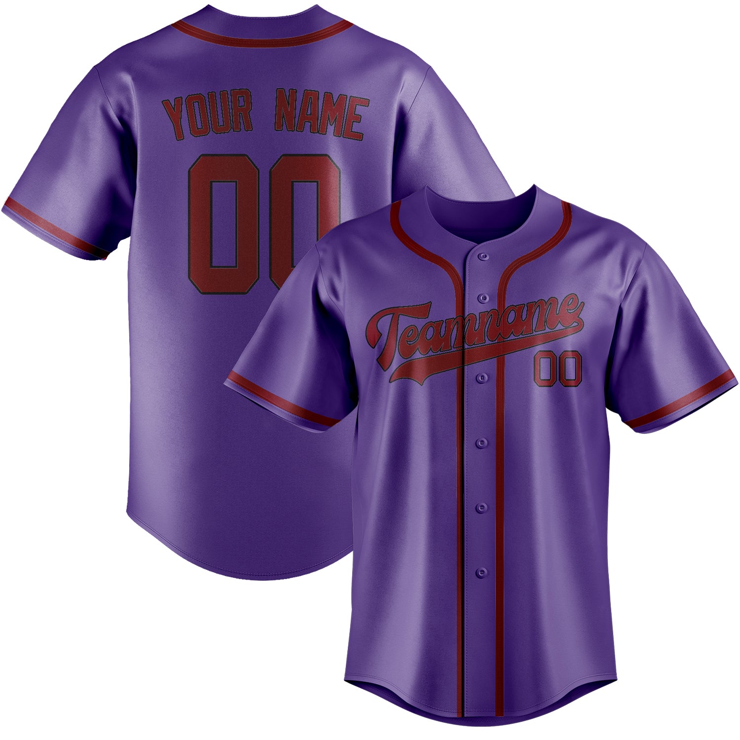 Maillot de baseball personnalisé violet clair et rouge cramoisi