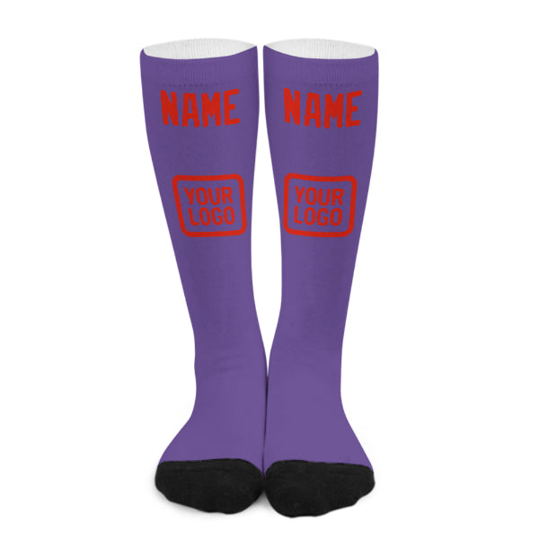 Chaussettes hautes personnalisées violet clair, orange et rouge