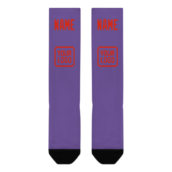 Chaussettes hautes personnalisées violet clair, orange et rouge