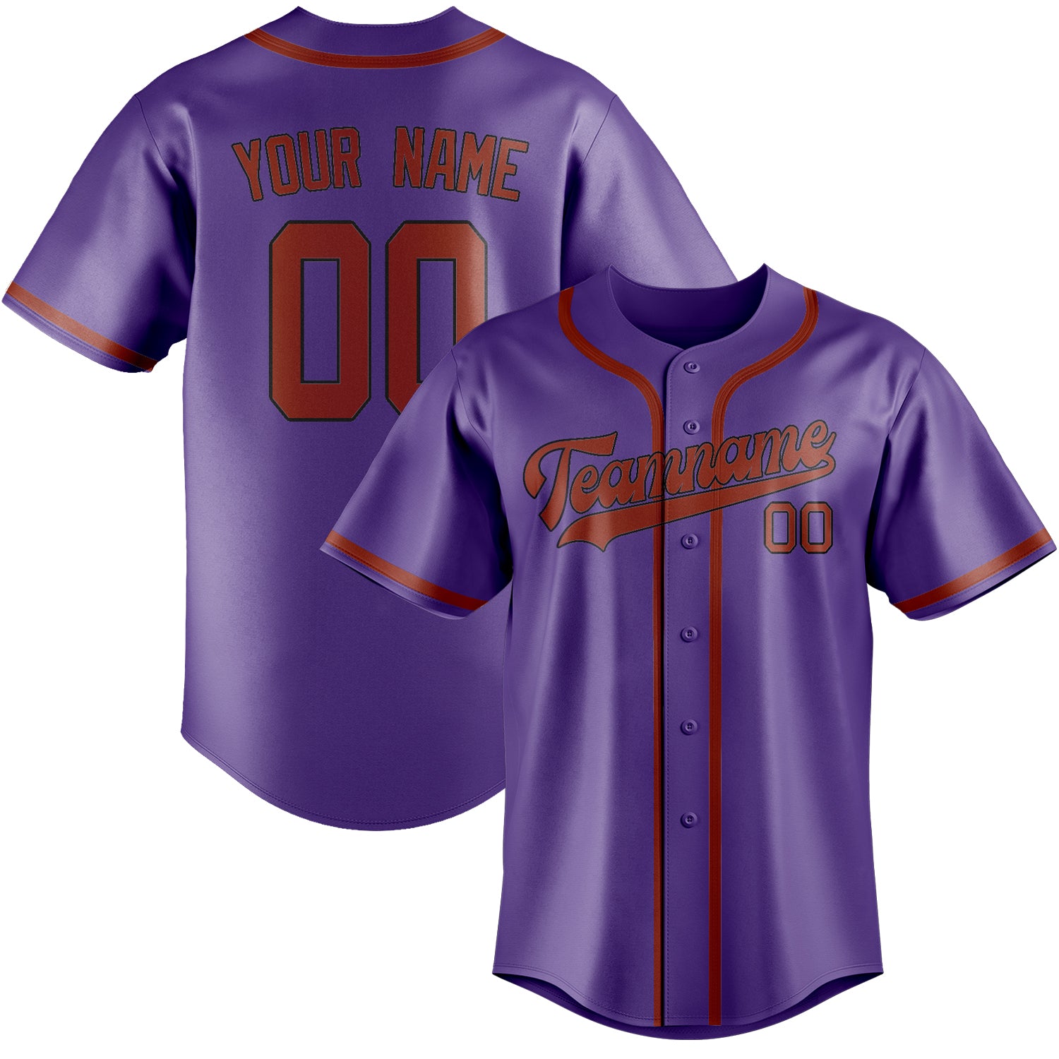 Maillot de baseball personnalisé violet clair corail rouge