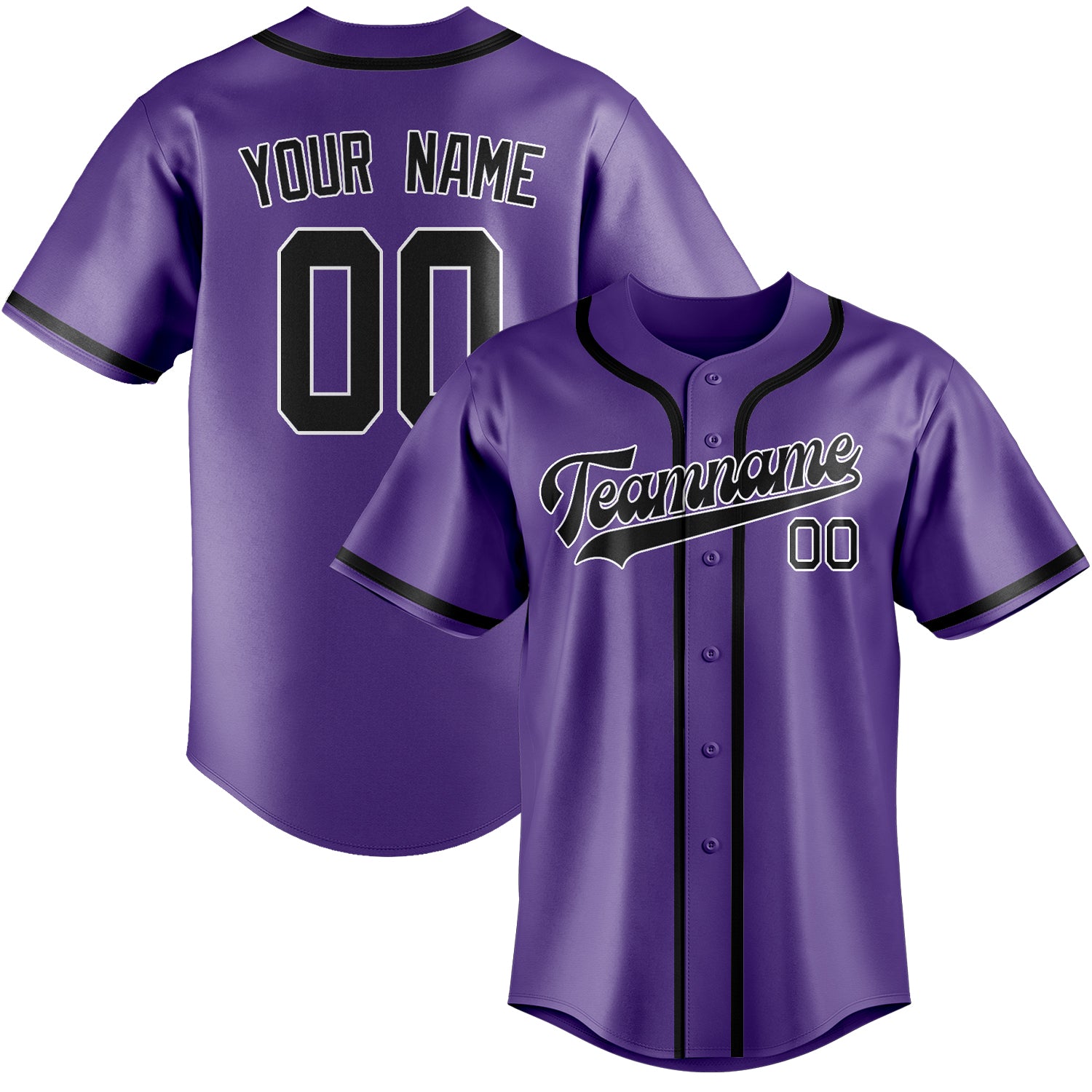 Maillot de baseball personnalisé violet clair et noir