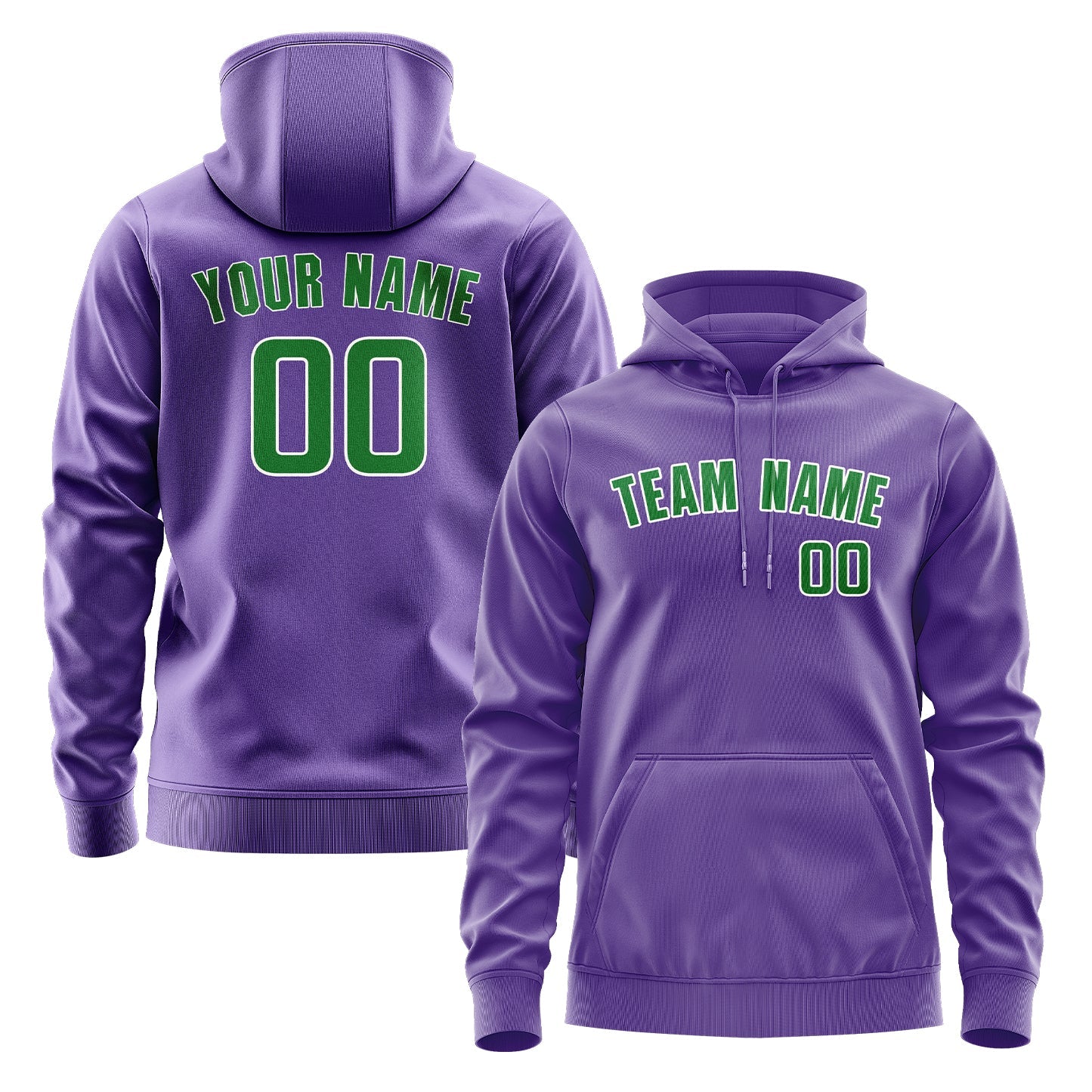 Sweat à capuche personnalisé violet clair et vert émeraude 