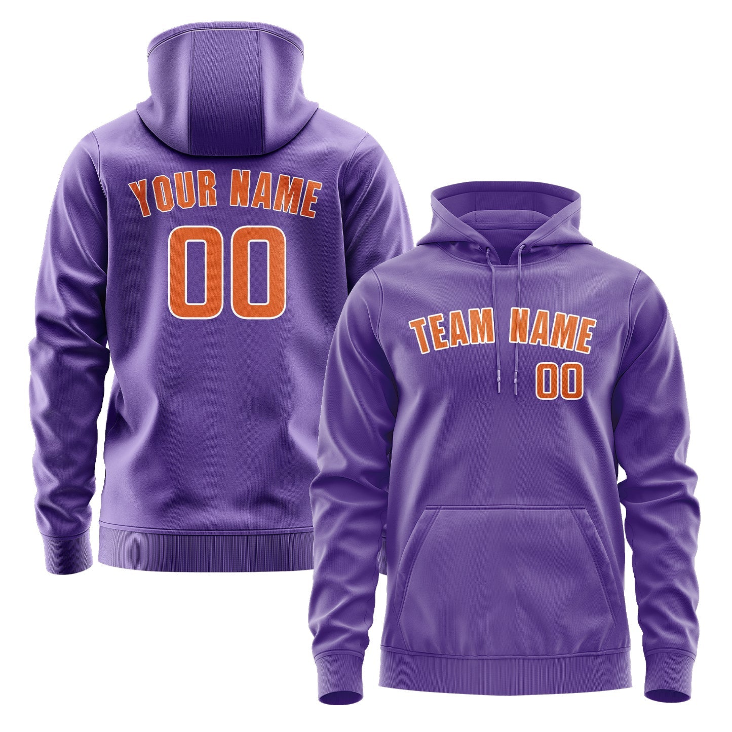 Sweat à capuche personnalisé violet clair et orange 