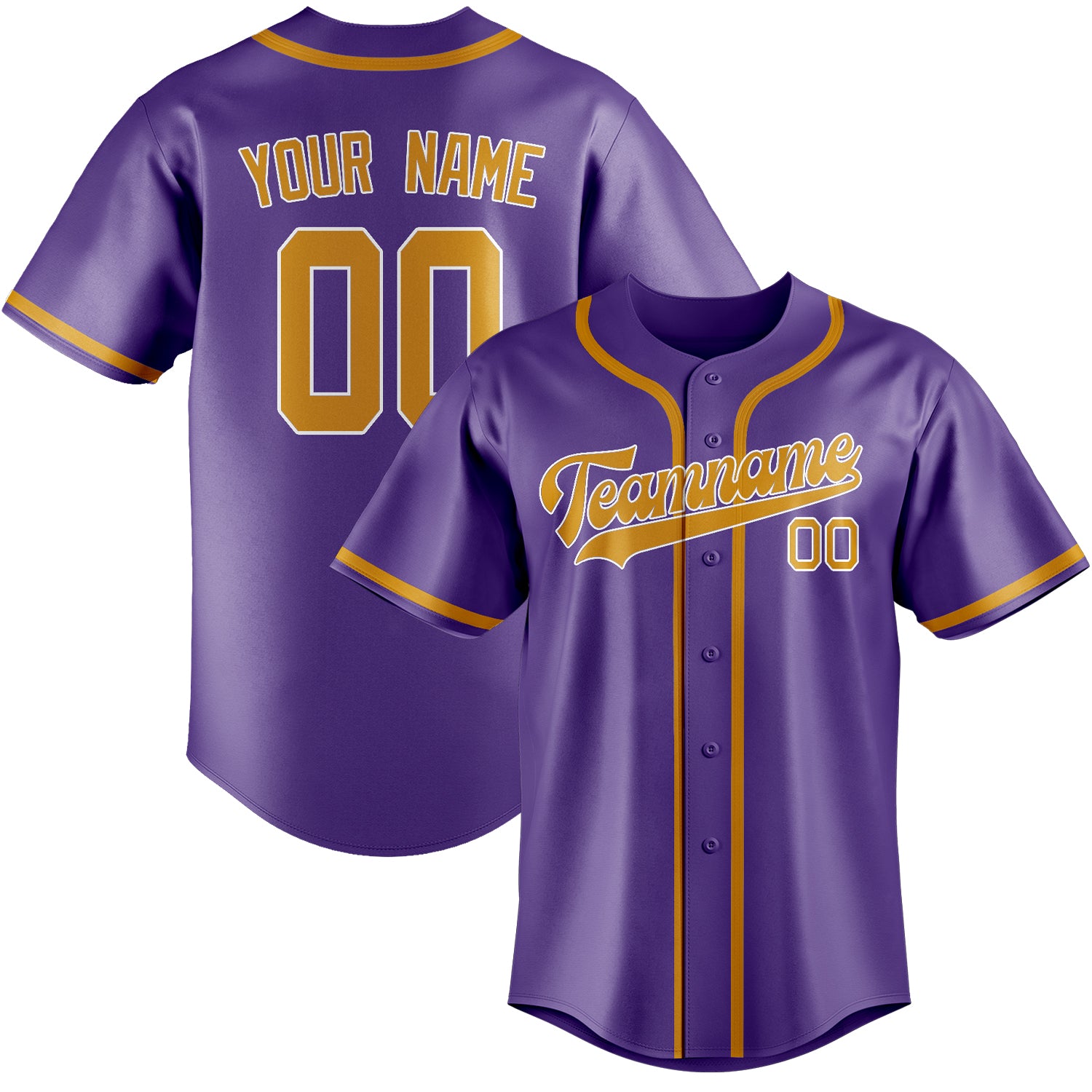 Maillot de baseball personnalisé violet clair et jaune
