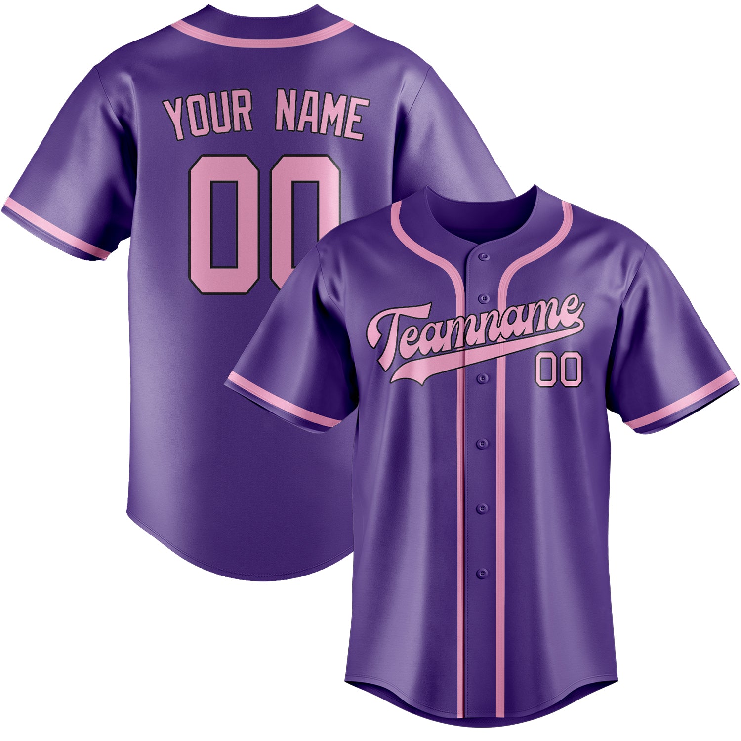 Maillot de baseball personnalisé violet clair et rose clair
