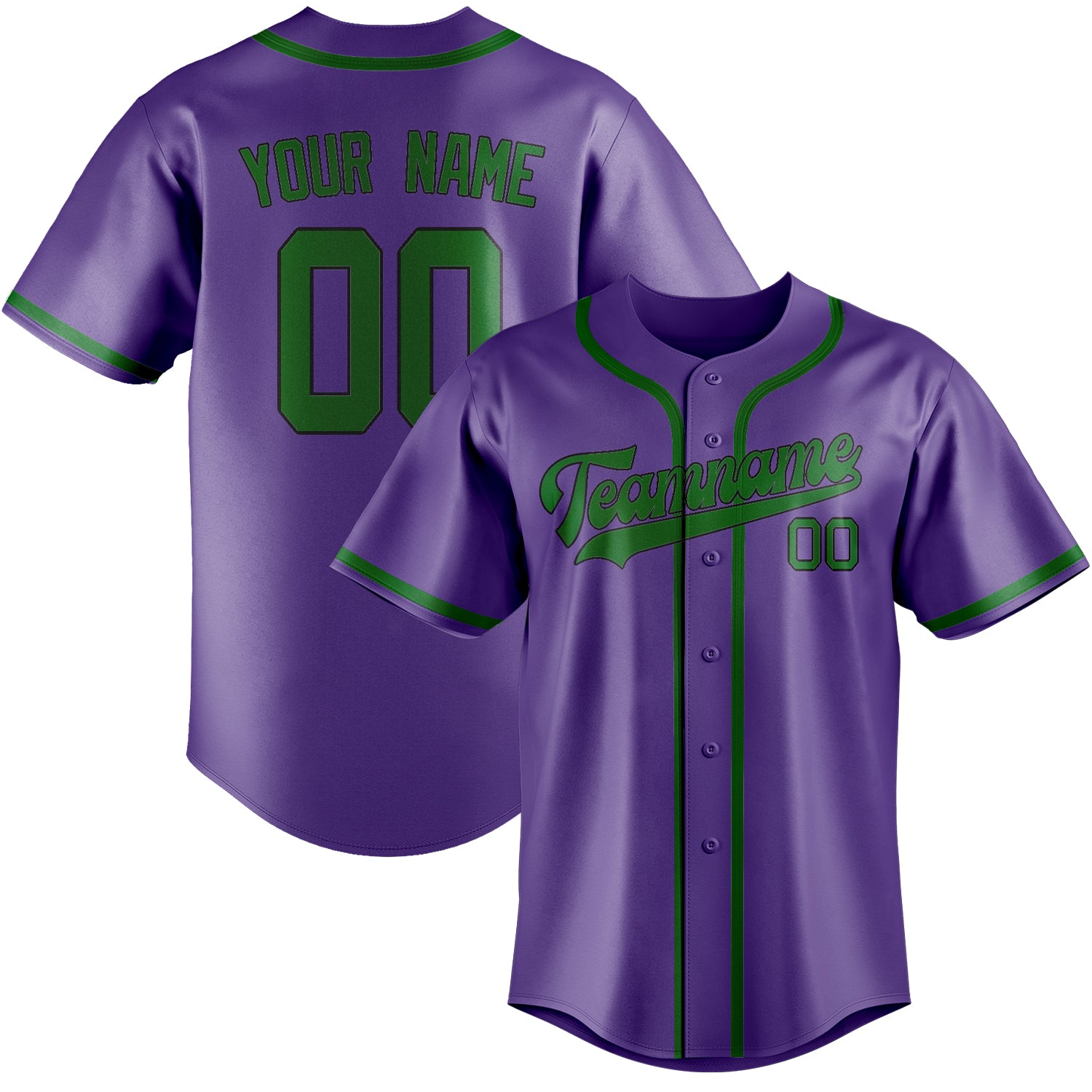Maillot de baseball personnalisé violet clair et vert émeraude