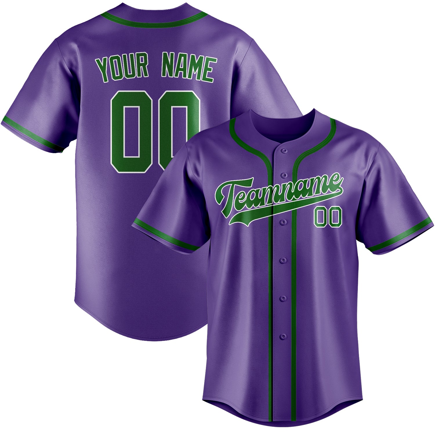Maillot de baseball personnalisé violet clair et vert émeraude