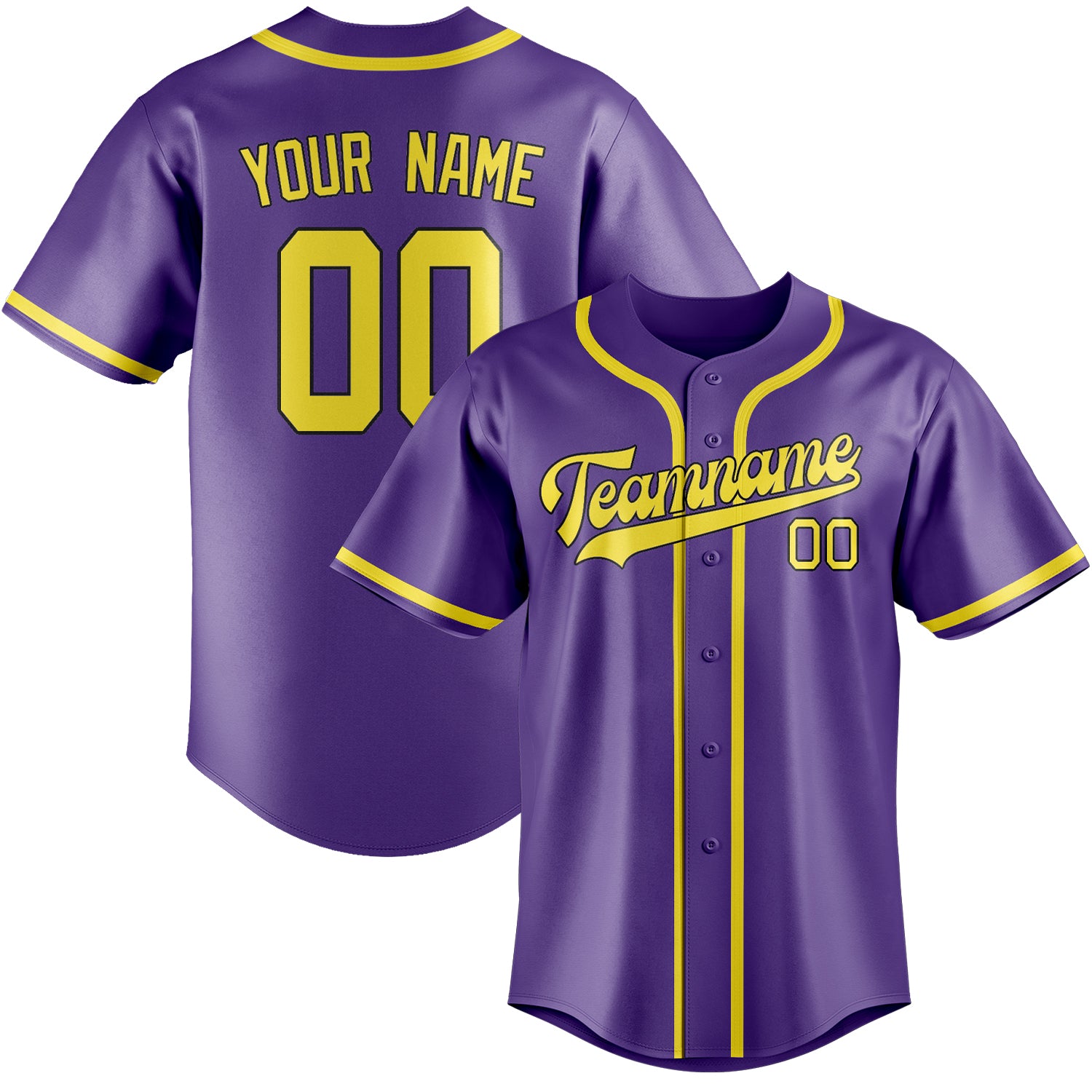 Maillot de baseball personnalisé violet clair et jaune clair