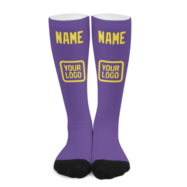 Chaussettes hautes personnalisées violet clair et jaune clair